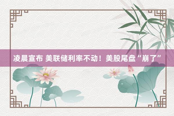凌晨宣布 美联储利率不动！美股尾盘“崩了”