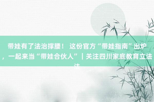 带娃有了法治撑腰！ 这份官方“带娃指南”出炉，一起来当“带娃合伙人”｜关注四川家庭教育立法
