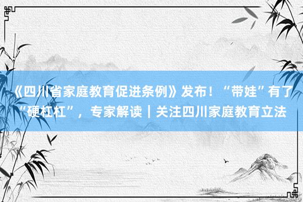 《四川省家庭教育促进条例》发布！“带娃”有了“硬杠杠”，专家解读｜关注四川家庭教育立法