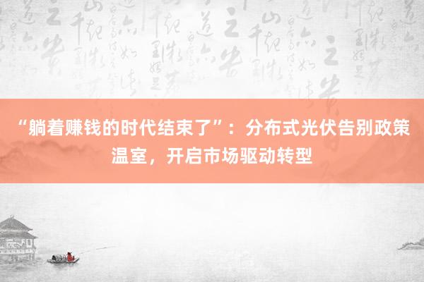 “躺着赚钱的时代结束了”：分布式光伏告别政策温室，开启市场驱动转型